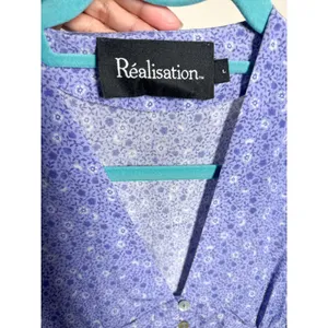 Realisation Par The Vivienne Blue Floral 100% Silk Midi Dress L thumbnail 4