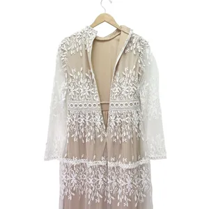 Bohme Lola Lace Midi Dress Small Beige Ivory Embroidered Sheer Long Sleeve Boho thumbnail 7