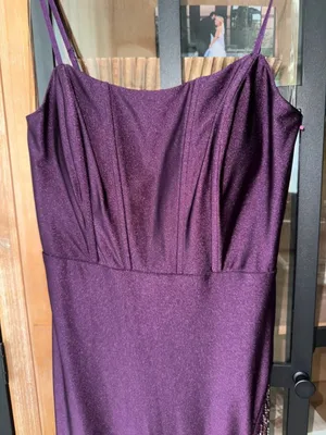 NWT Speechless beaded fringe corset mini dress asymmetrical cocktail plum satin thumbnail 7