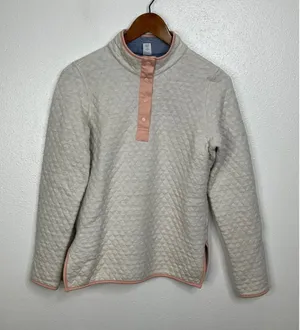 Marine‎ Layer Womens Quilted Snap Pullover Sweatshirt Cream Pink XS thumbnail 1