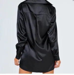 Princess Polly 90210 Satin Shirt Mini Dress In Black thumbnail 4