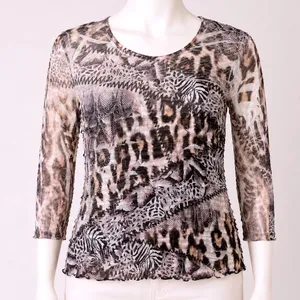 90's Y2K Cubism Los Angeles Animal Print Ruffle Artsy Mesh Top Mixed Media Small thumbnail 1