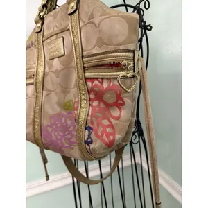 Coach Poppy Applique Gold Multi Crossbody Bag Floral Purse thumbnail 5
