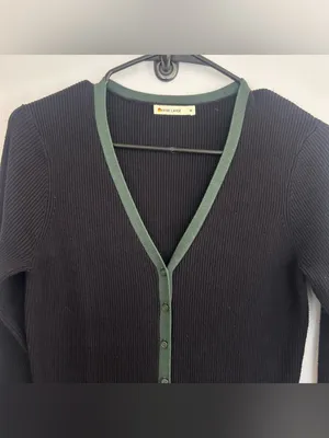 Marine Layer Lexi Black/Green Button Down Ribbed Sweater Midi Dress Size Medium thumbnail 4