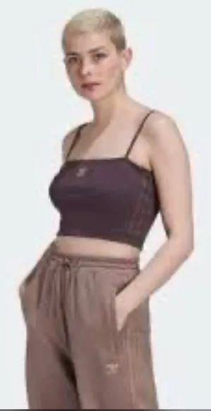 Adidas Brown Crop Tank Top Bra Women Large Athletic Athleisure Gym Activewear thumbnail 1