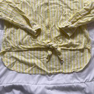 Loft Womens Medium Striped Linen Blend long‎ Sleeve Blouse Button Down Yellow thumbnail 2