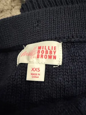 Millie Bobby Brown Navy Knit Tie-Front Ruffle Mini Skirt Soft Perfect Fit XXS thumbnail 8