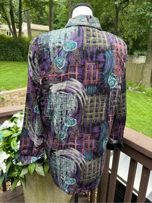 Blazer Glory VTG Purple Blue Black Floral Rayon/Acetate Blazer Sz S 9654 thumbnail 5
