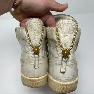 Giuseppe Zanotti Sz 5 EUR 36 Croc Embossed Leather High Top Sneakers Cream Gold thumbnail 5