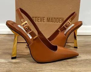 Steve Madden “Divine” Camel Leather Pointed Toe Slingback w Gold Heel - Size 6 thumbnail 1