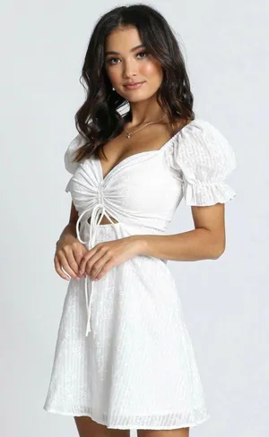 Showpo ‼️ Soft Mention Puff Sleeve Mini Dress in White Floral‼️ thumbnail 1
