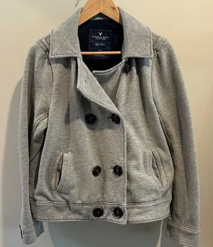 American Eagle Outfitters‎ XL Vintage Y2K Fleece Light Gray Peacoat thumbnail 1
