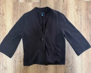 Sarah Spencer Brown Lambswool Angora Cardigan Sweater XL‎ Single Button V-Neck thumbnail 1
