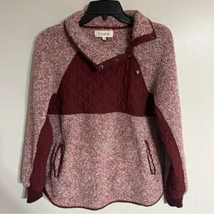 Women’s Vanilla Bay Size Small‎ Burgundy Faux Sherpa Sweatshirt Front Snaps thumbnail 7