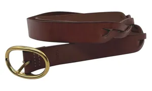 Fossil Belt Womens L Brown Leather Braided Detail Gold Buckle‎ Dress Work Casual thumbnail 1