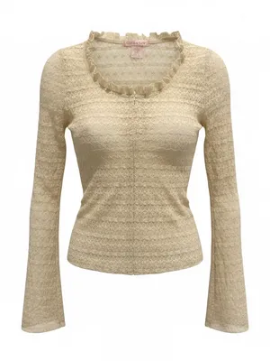Lace-Trim Sheer Blouse - Cream thumbnail 3