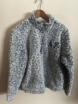 Time & Tru Delta Zeta Letter Embroidered Fuzzy Faux Sherpa Half Zip Pullover thumbnail 1