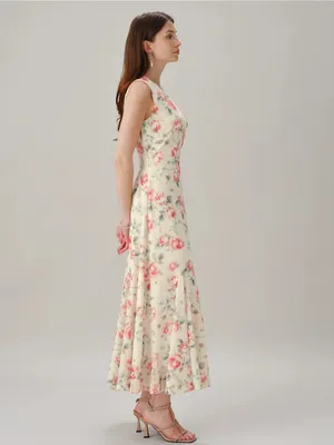 Rihoas Floral Sleeveless Maxi Dress — Pink Rose on Cream thumbnail 8