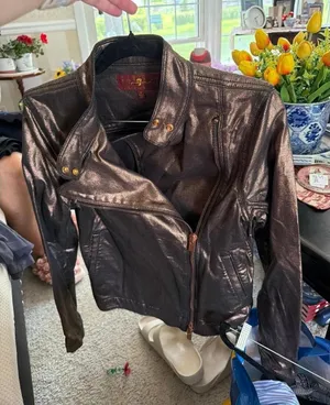 For All‎ Mankind faux leather moto jacket distinct metallic bronze women's small thumbnail 1