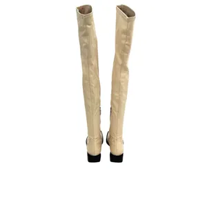 Schutz Guily Up Over The Knee Boots Eggshell Cream Leather‎ Square Toe Women 7.5 thumbnail 6