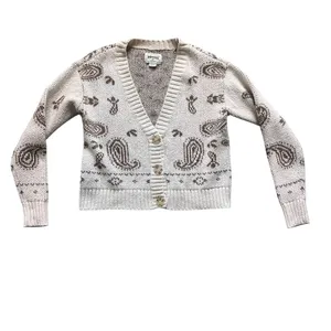 American Eagle Paisley Knit Cardigan XS Brown Cream Button Front Sweater thumbnail 2