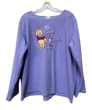 Vintage Disney Store Pooh Piglet Lavender Fleece Pullover XL Y2K thumbnail 1