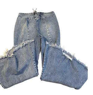 Arula Blue Lace Up Back Flare Jeans Frayed Hem Medium Wash Size 14 thumbnail 1