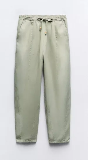 Zara Sage Green Drawstring Tapered Joggers thumbnail 1