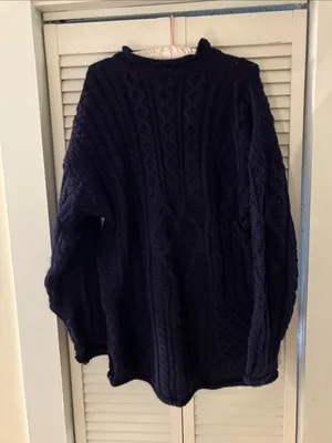 Blarney Woolen Mills Irish Wool Roll Neck Navy Blue Oversized Knit Sweater Hole thumbnail 5