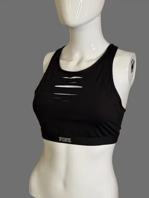 PINK Victoria's Secret Black Slashed Front Sports Bra thumbnail 4
