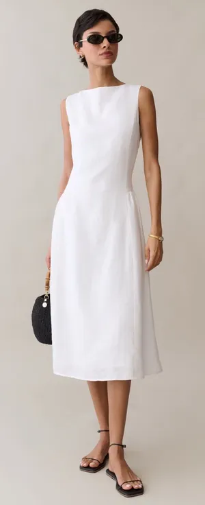 NWT Few Moda Avalon Linen Dress size Large L midi white o.p.t thumbnail 1