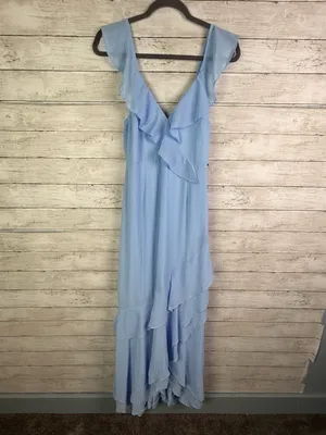 Lulus Charming Event Light Blue Asymmetrical Ruffled Maxi Dress Size Medium thumbnail 3