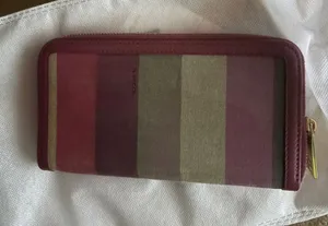 Fendi striped Zip Around Wallet - Burgundy and Olive thumbnail 1