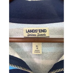Lands End Serious Sweats Striped Quarter Zip Pullover Blue Multi XL 18 thumbnail 2