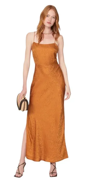 Jason Wu- Jacquard Slip Maxi Dress in Burnt Orange Size 8 thumbnail 1