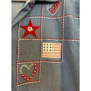Vintage Ms. Lee denim Americana embroidered button down petite large patriotic thumbnail 4