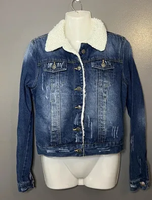 Reserve Fairfax Jacket Womens Small Sherpa Lined Denim Trucker Shearling Collar thumbnail 1