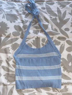 SheIn Blue And White Striped Halter Top thumbnail 2