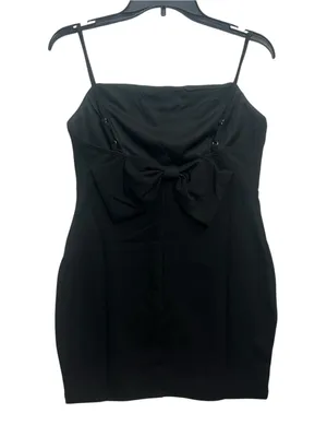 Windsor Black Bow Back Bodycon Mini Dress Women’s L Spaghetti Strap NWT thumbnail 4