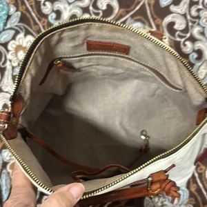 Dooney & Bourke White and Brown Satchel with Leather Accents thumbnail 11