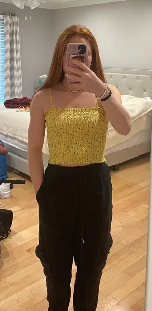 Brandy Melville Linen Yellow Floral Tank Top thumbnail 1