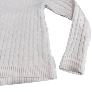 LL Bean Ivory Pullover Cable Crew‎ Neck Long Sleeve Cotton Sweater Size MEDIUM thumbnail 6