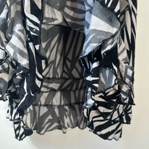 MSK Women Black White Tropical Palm‎ Sequin Ruffle Midi Dress 14W New thumbnail 5