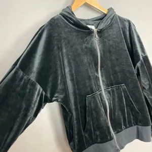 Felina Velour Zip-Up Hoodie Sweatshirt Jacket Black Pockets Women Size Medium thumbnail 7