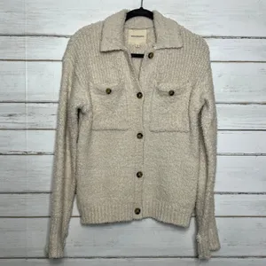 Thread & Supply Sherpa Button Front Small Cream Brazilian Sand Teddy Shacket thumbnail 10