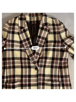 Women’s Cream Plaid Wool Blazer Single Button XL Red thumbnail 6