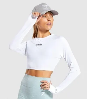 NWT Gymshark Women’s Training Crop Longsleeve Shirt Top Activewear in White L thumbnail 1