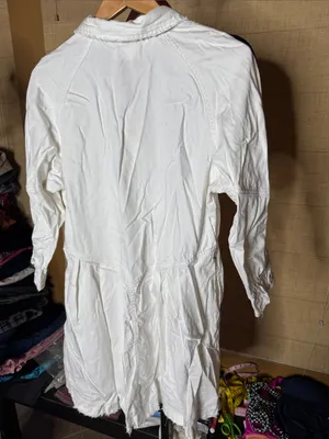 Free People We The Free Hannah Denim Mini Shirt Dress Cream Small Raw Hem Cotton thumbnail 14