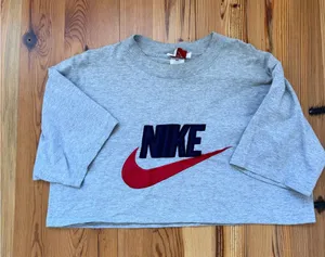 Vintage Reworked Nike Cropped T-Shirt Size XL Gray Patchwork thumbnail 1