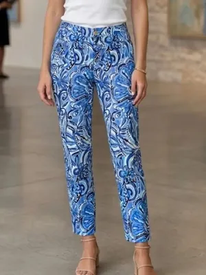 Lilly Pulitzer Kelly Skinny Ankle Pants Iris Blue Zanzibar Zoo Jacquard Womens 0 thumbnail 2